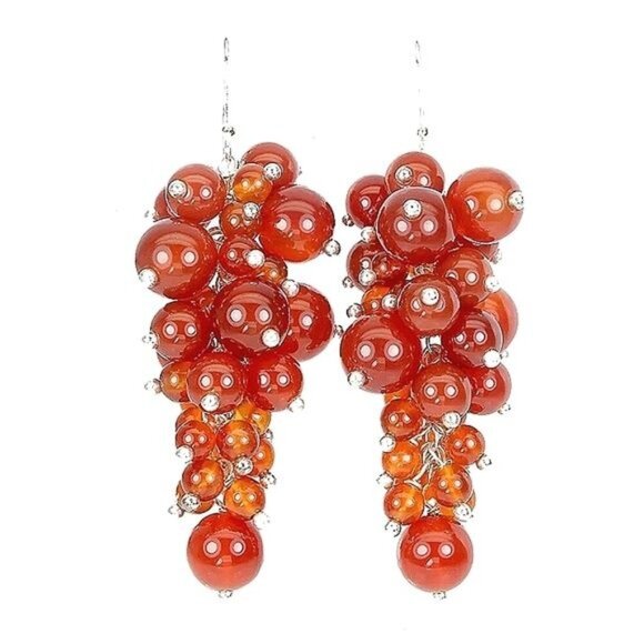 Unheated Round Carnelian‎ 8mm 14K White Gold Plate 925 Sterling Silver E…